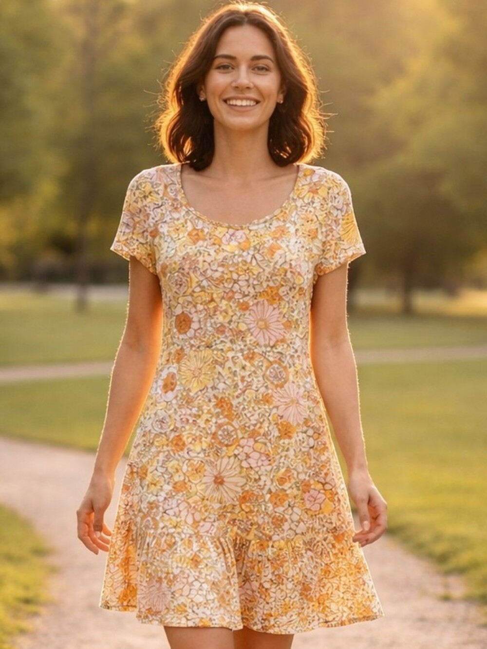 Floral Scoop Neck Dress by Planet Gold